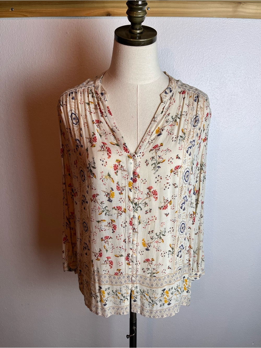 Lucky Brand Cream Floral Button-Front Blouse